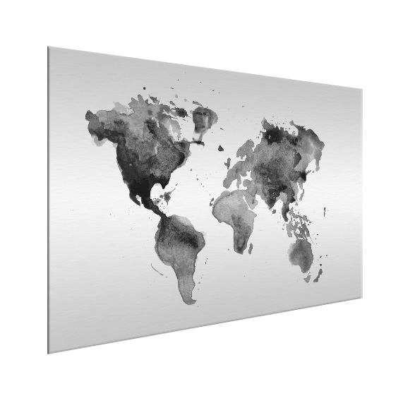Hover faillissement Geheugen Aquarel zwart - wit aluminium - Wereldkaart op aluminium - Wereldkaarten