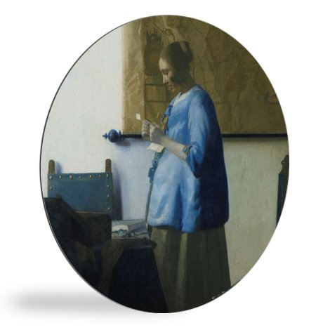 Tableau rond - Femme en bleu lisant une lettre - Peinture de Johannes Vermeer