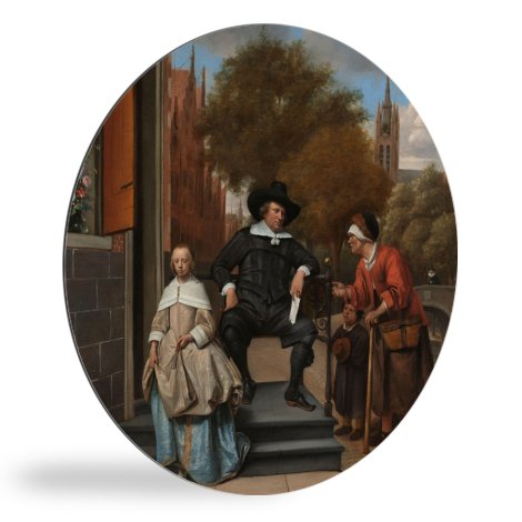 Tableau rond - Le maire de Delft et sa fille - Peinture de Jan Steen