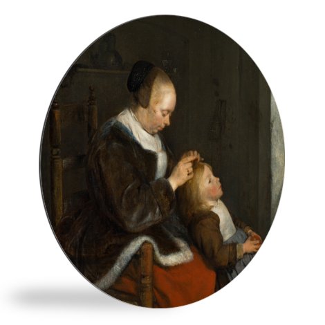 Tableau rond - La chasse aux poux - Peinture de Gerard ter Borch