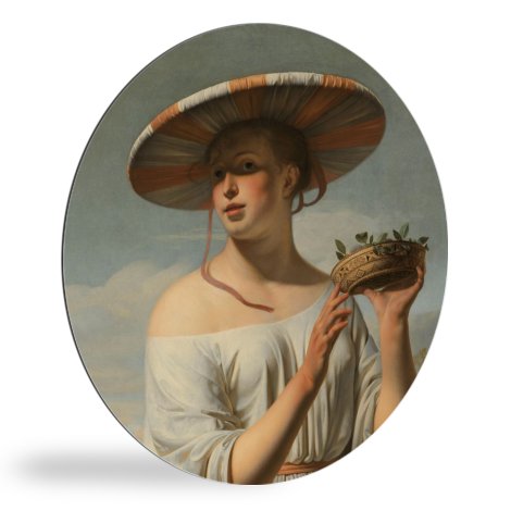 Tableau rond - Fille au chapeau large - Peinture de César Boëtius van Everdingen