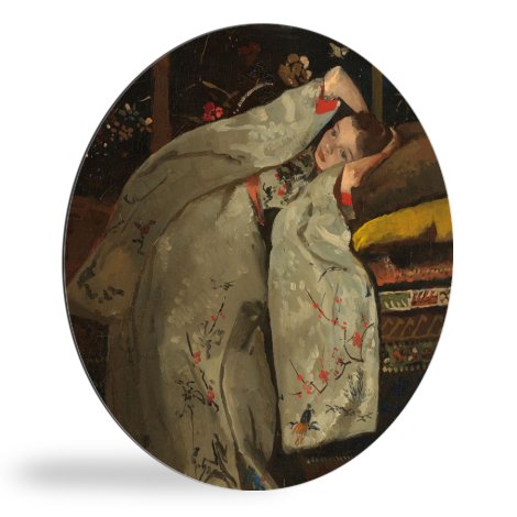 Tableau rond - Jeune fille en kimono blanc - Peinture de George Hendrik Breitner