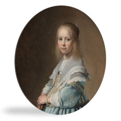 Tableau rond - Portrait d'une fille en bleu - Peinture de Johannes Cornelisz. Verspronck