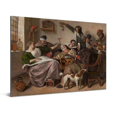 Soo voer gesongen soo na gepepen - Schilderij van Jan Steen Aluminium