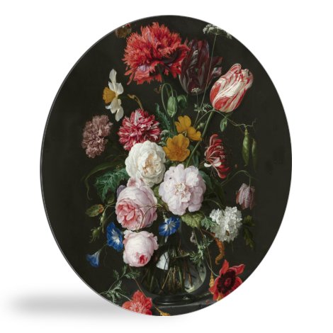 Tableau rond - Nature morte avec des fleurs dans un vase en verre - Peinture de Jan Davidsz. de Heem