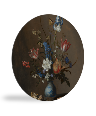 Tableau rond - Fleurs dans un vase Wan-Li et coquillages - Peinture de Balthasar van der Ast