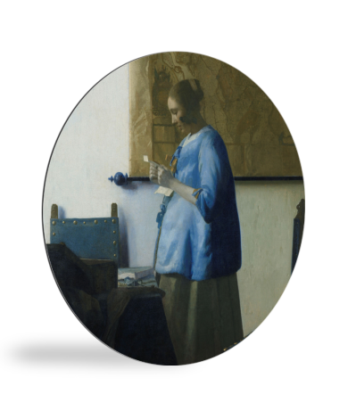 Tableau rond - Femme en bleu lisant une lettre - Peinture de Johannes Vermeer