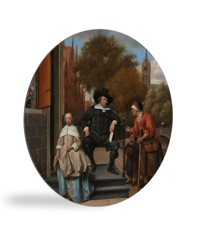 Tableau rond - Le maire de Delft et sa fille - Peinture de Jan Steen