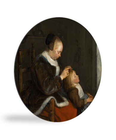 Tableau rond - La chasse aux poux - Peinture de Gerard ter Borch