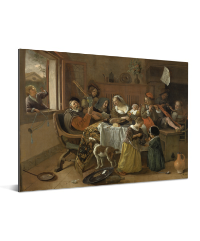 Het vrolijke huisgezin - Schilderij van Jan Steen Aluminium