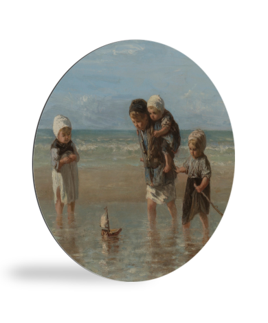 Tableau rond - Enfants de la mer - Peinture de Jozef Israëls