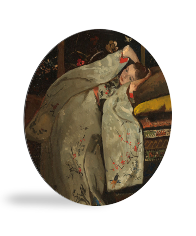 Tableau rond - Jeune fille en kimono blanc - Peinture de George Hendrik Breitner