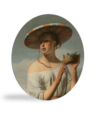 Tableau rond - Fille au chapeau large - Peinture de César Boëtius van Everdingen