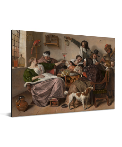 Soo voer gesongen soo na gepepen - Schilderij van Jan Steen Aluminium