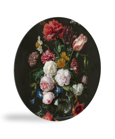 Tableau rond - Nature morte avec des fleurs dans un vase en verre - Peinture de Jan Davidsz. de Heem