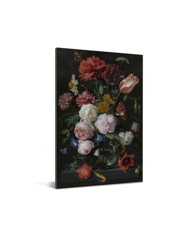 Stilleven met bloemen in een glazen vaas - Schilderij van Jan Davidsz de Heem aluminium