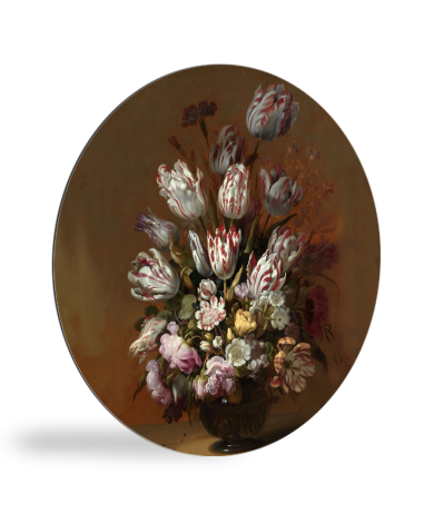 Tableau rond - Nature morte avec des fleurs - Peinture de Hans Bollongier