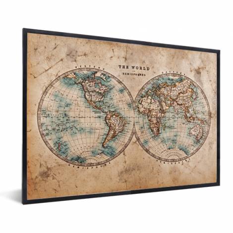 Negende Kwelling Metalen lijn Doorsnede papier in lijst - Wereldkaart ingelijst - Wereldkaarten