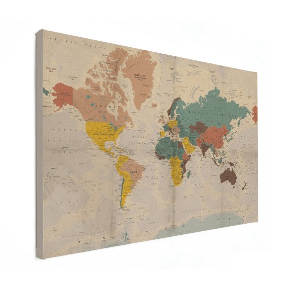 voor trimmen experimenteel Verkleurd historisch canvas - Wereldkaart op canvas - Wereldkaarten