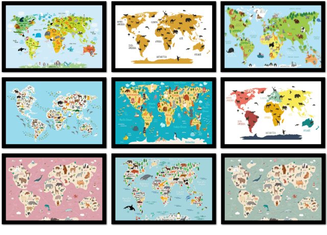 Poster avec cadre Cartes du monde