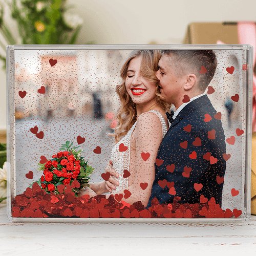 Bloc acrylique paillette rouge coeur