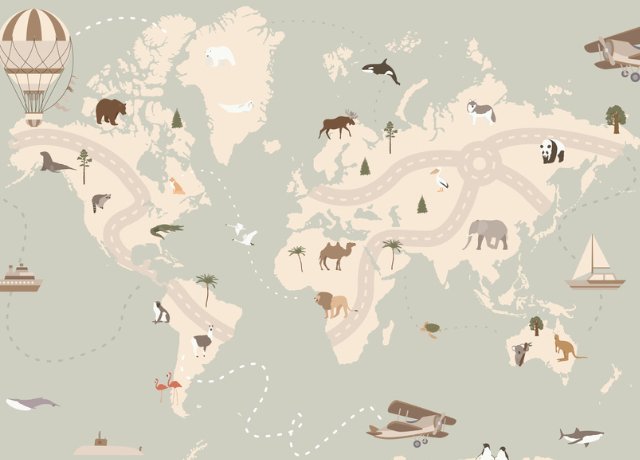 Tapis de jeu Carte du monde - Animaux - Avion