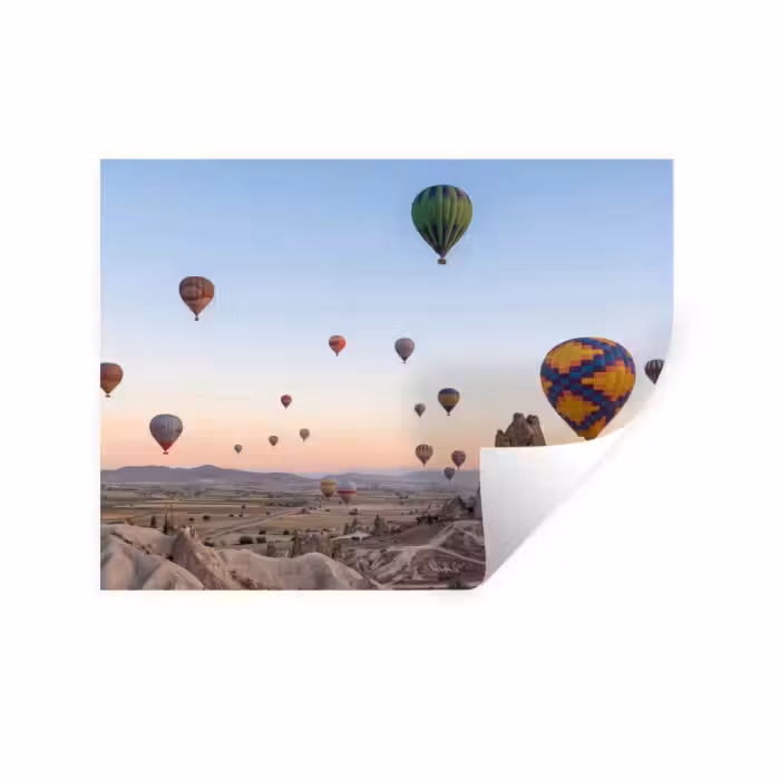 Sticker mural - Montgolfières - Rochers - Lever de soleil