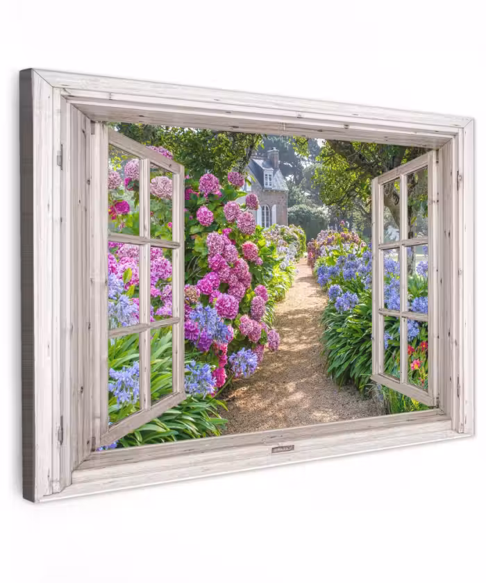 Toile extérieure - Hortensia - Transparent - Fleurs - Été - Mauve - Chemin
