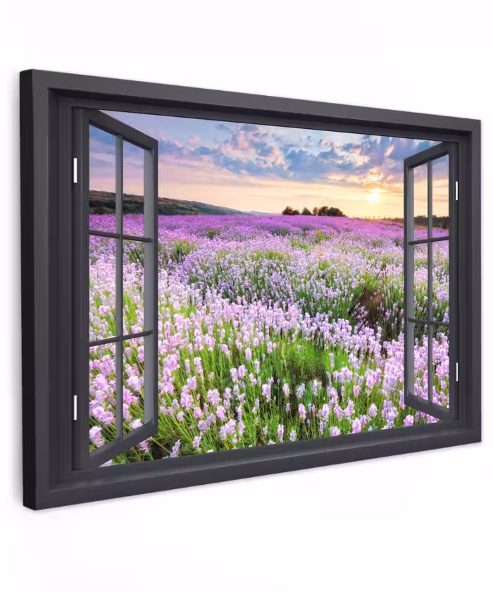 Toile extérieure - Vue du champ de lavande au coucher du soleil