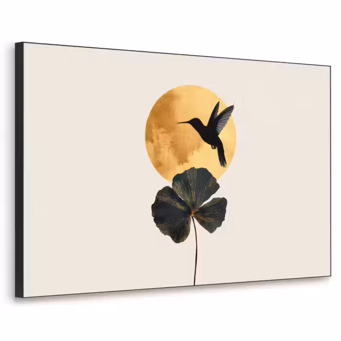 Art Frame - Colibri noir - Fleur - Cercle d'or
