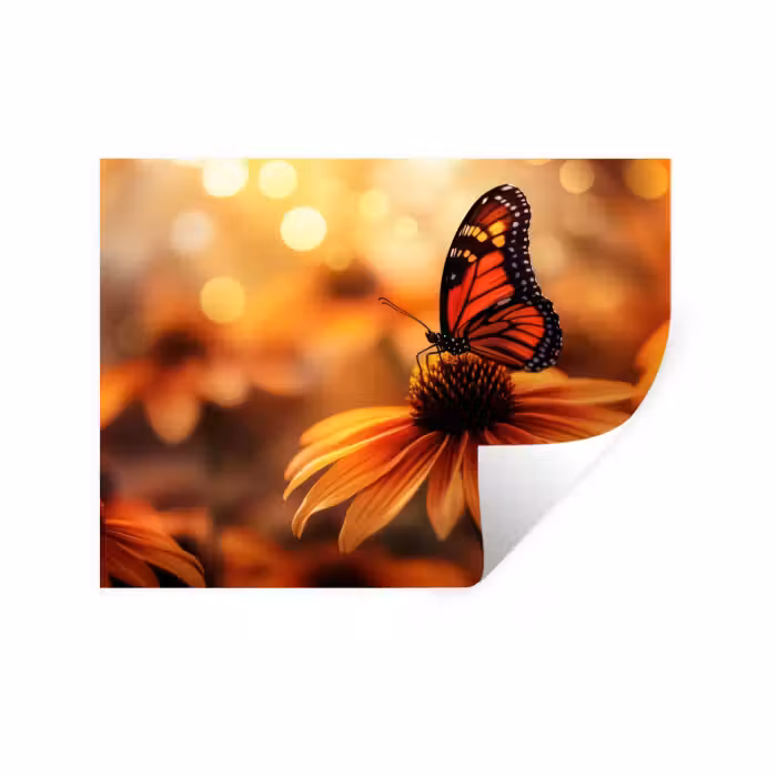 Sticker mural - Papillon - Fleurs - Orange