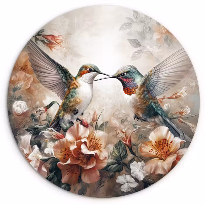 Cercle mural - Colibri - Oiseaux - Fleurs - Nature