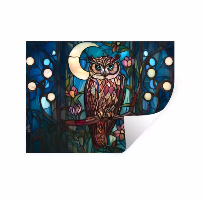 Sticker mural - Hibou - Mosaïque - Lune - Nuit