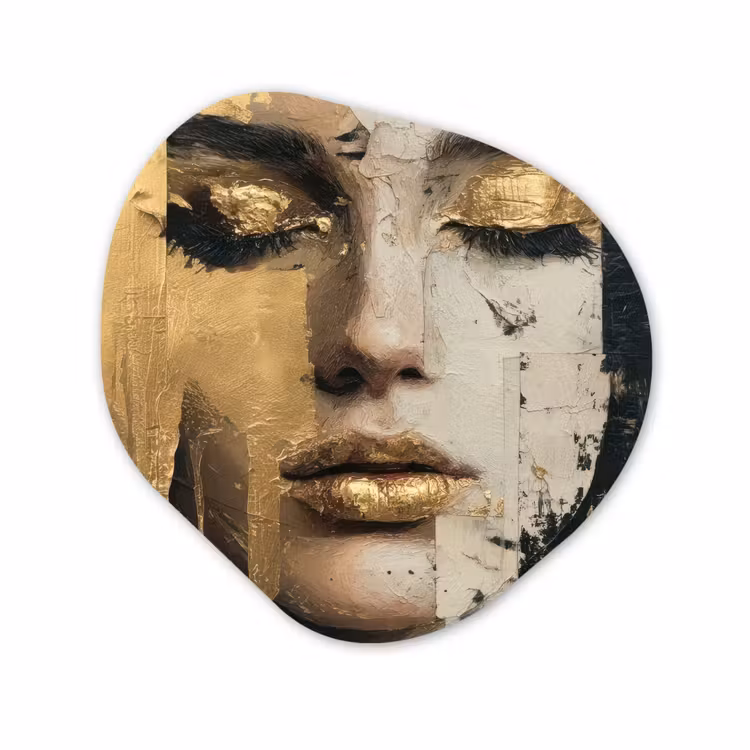 Forme organique - Forex - Abstrait - Or - Visage - Lèvres — 1