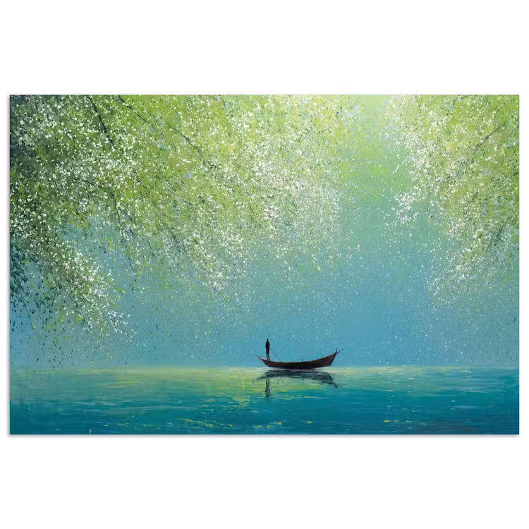 Affiche - Bateau - Eau - Feuilles - Fleurs — 1