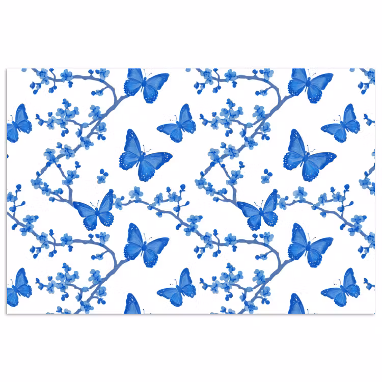 Affiche - Papillon - Fleurs - Bleu — 1