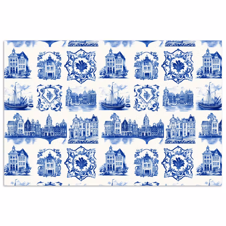 Affiche - Maisons - Navires - Bleu — 1