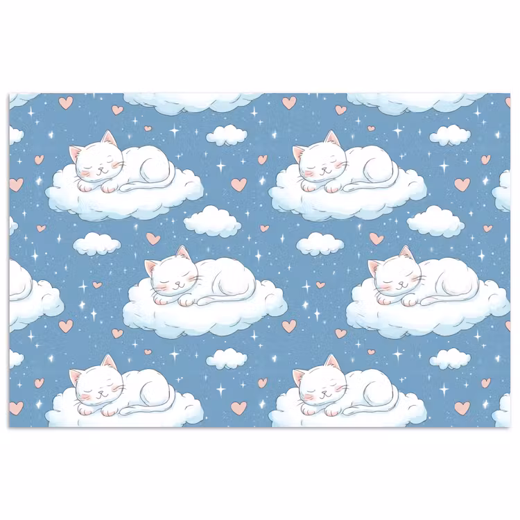 Affiche - Chaton - Nuages - Bleu — 1