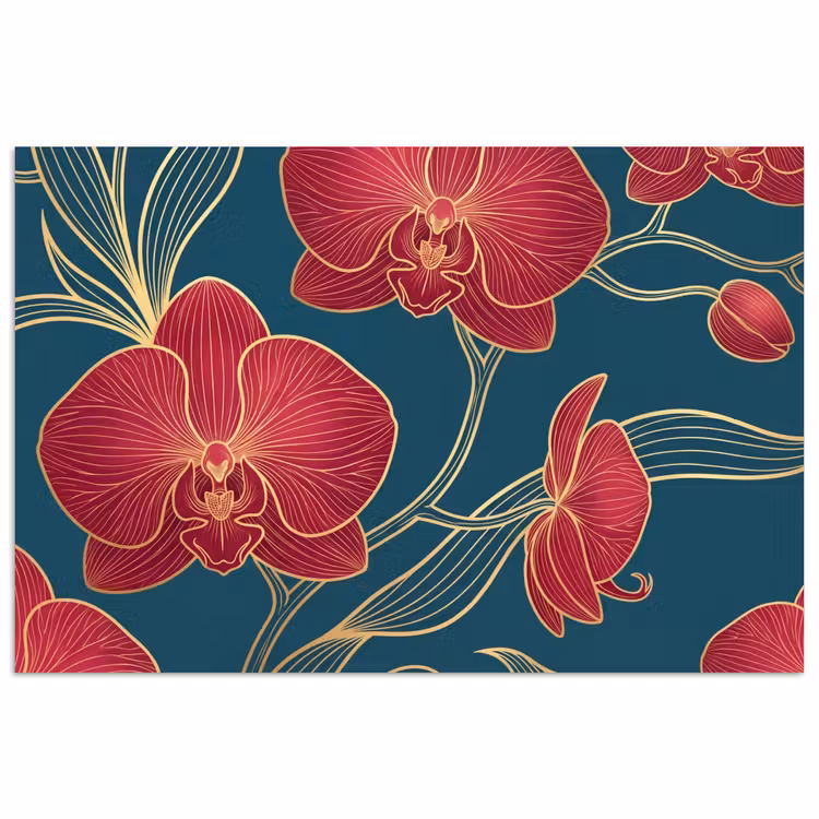 Affiche - Fleurs - Rouge - Or — 1