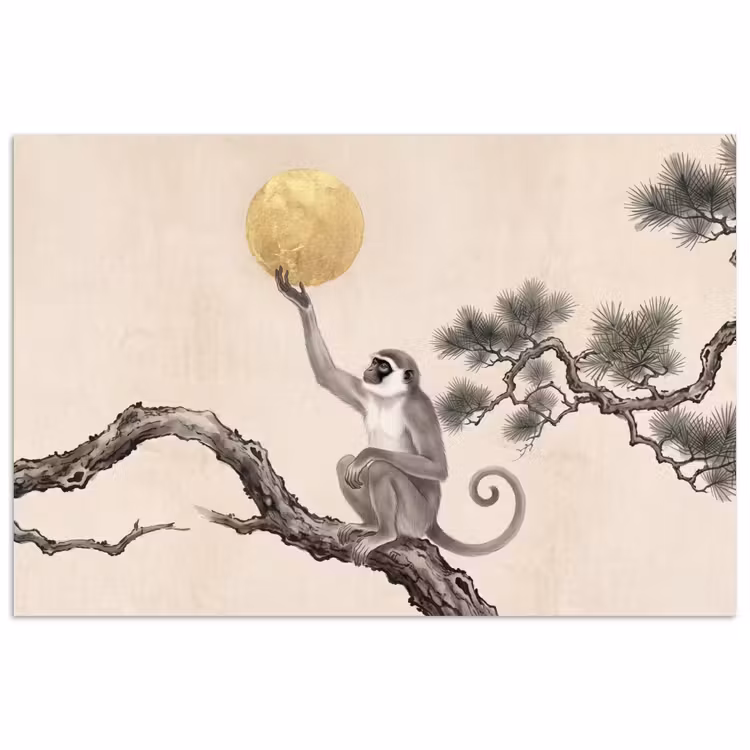 Affiche - Singe - Lune - Or — 1