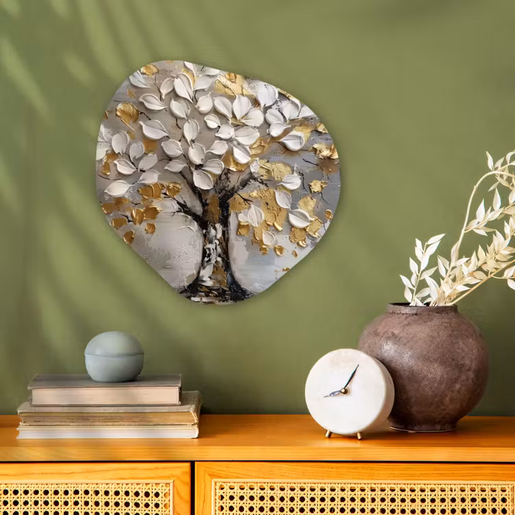 Forme organique - Forex - Arbre - Beige - Gris - Or - Abstrait — 2