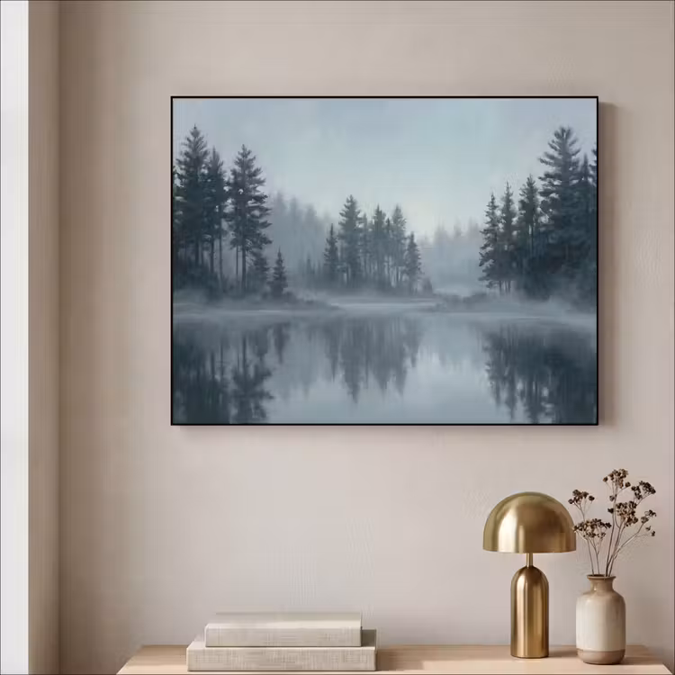 Art Frame - Forêt - Lac - Brouillard - Nature - Gris — 3