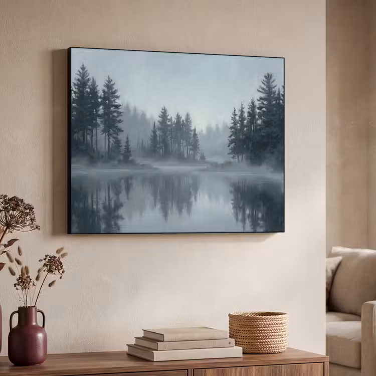Art Frame - Forêt - Lac - Brouillard - Nature - Gris — 4