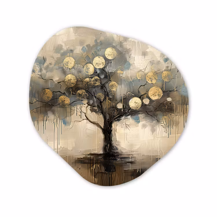 Forme organique - Forex - Beige - Abstrait - Arbre - Or — 1