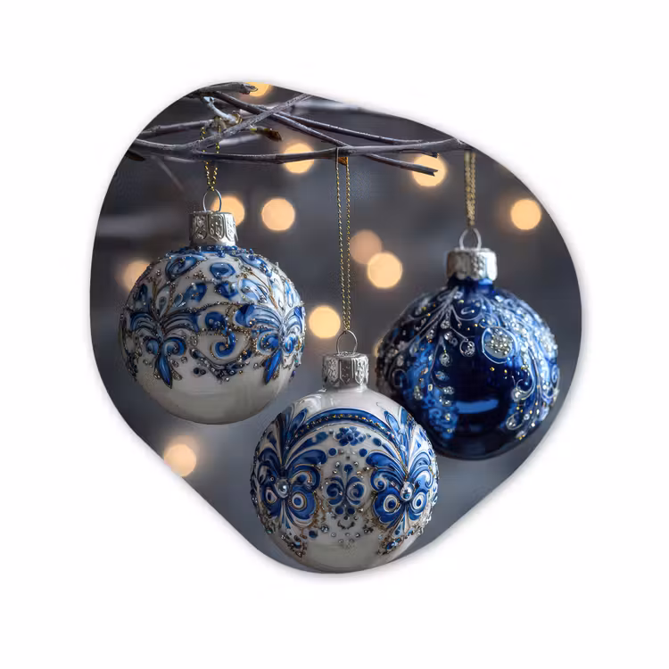 Forme organique - Forex - Boule de Noël - Décorée - Bleu — 1