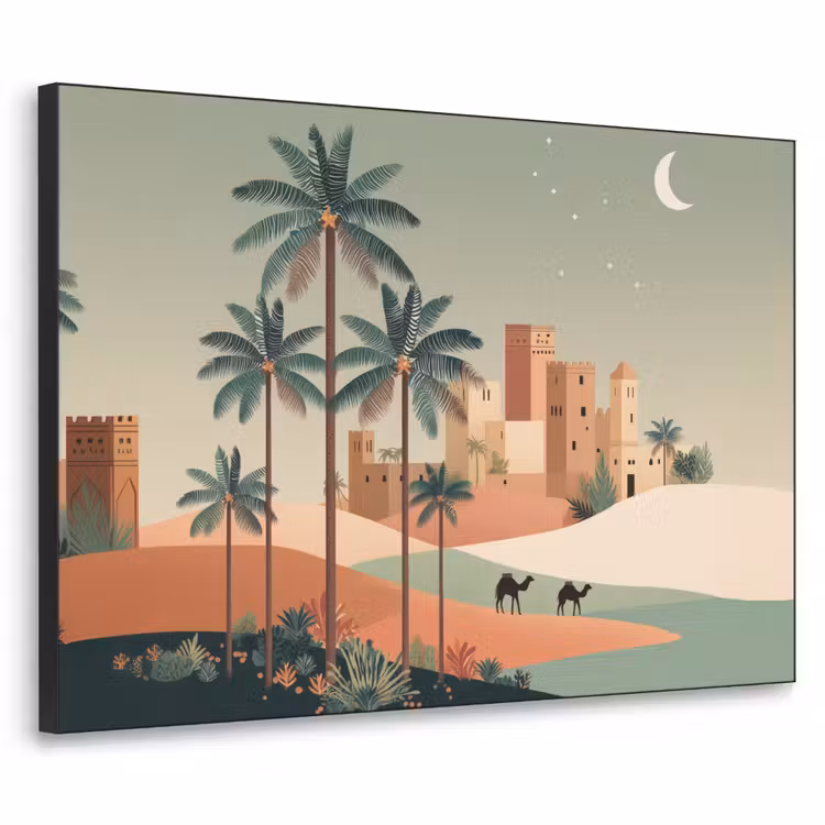 Art Frame - Paysage nocturne - Chameaux - Étoiles - Dunes de sable — 1