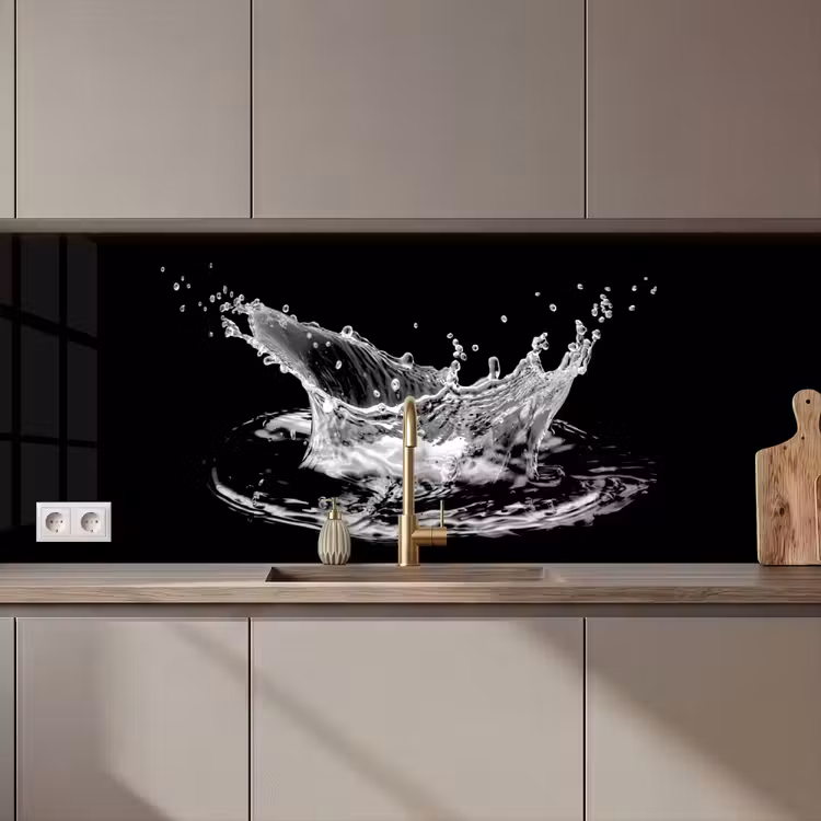Crédence cuisine - Eau - Splash - Eau - Noir — 1