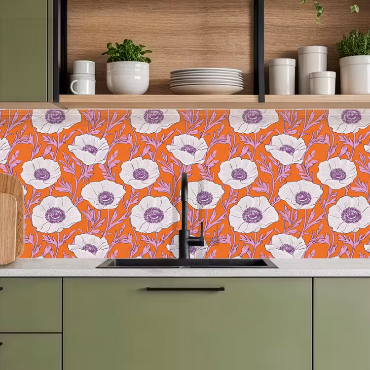 Crédence cuisine - Fleurs - Graphique - Orange — 6