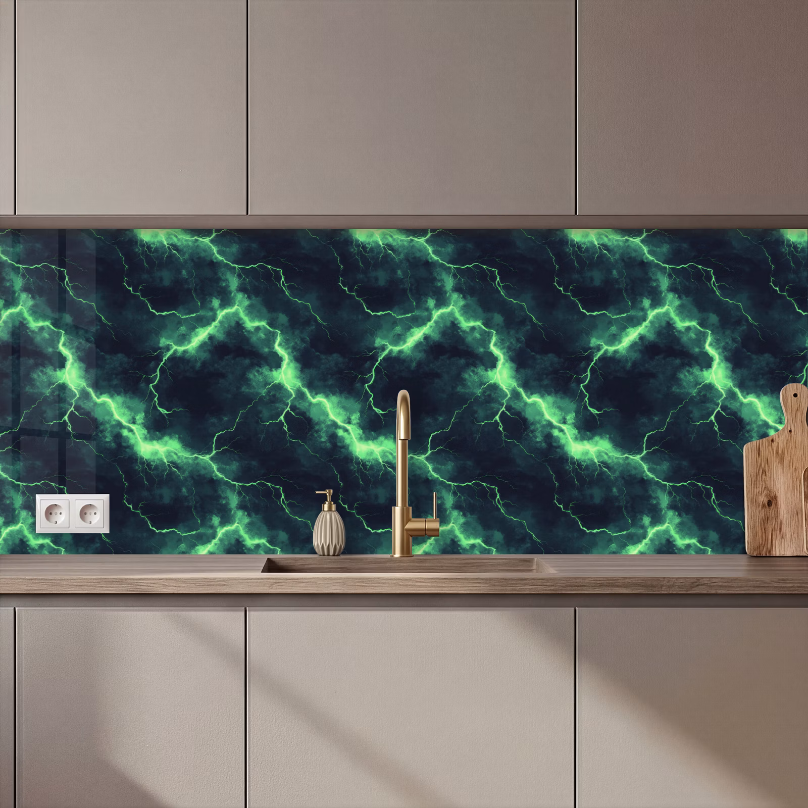 Crédence cuisine - Vert - Eclair - Tempête — 1