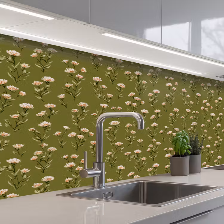Crédence cuisine - Rustique - Fleurs - Vert — 2
